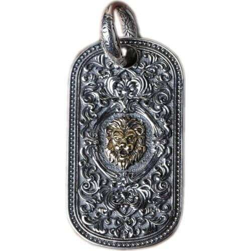 BOCAI New Real Pure S925 Silver Man Pendant vintage engraved Pattern Personality Domineering Golden Lion Pendant