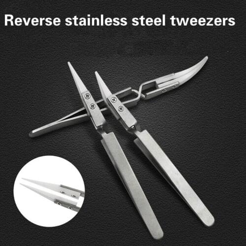 Reverse Ceramic Tweezers Silver-White Anti Static Stainless Steel Handle Electronic Cigarette Heat Resistant Hot Sale Tweezers