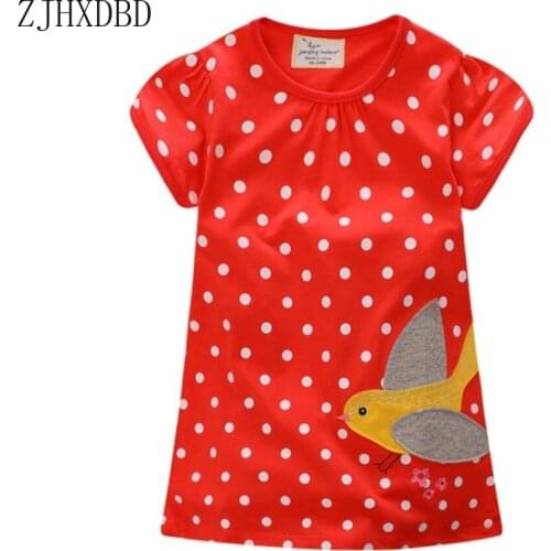 2020 New Knee European and American Girls Print Bird Pattern Dot Red Dresses Autumn Long-sleeved Hooded Dress for Girls Children