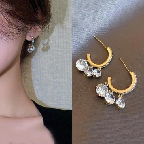 Luxury Shining Zircon Crystal Gold Drop Earrings For Woman New Korean Fashion Jewelry Wedding Party Girls Exquisite Accessories
