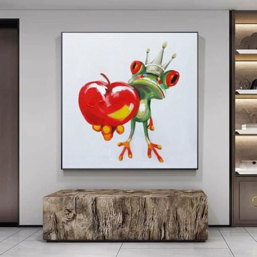 Hand Made Cartoon Animal Abstract Oil Painting On Canvas Frog Prince Wall Picture For Living Room Kids Bedroom Home Decor