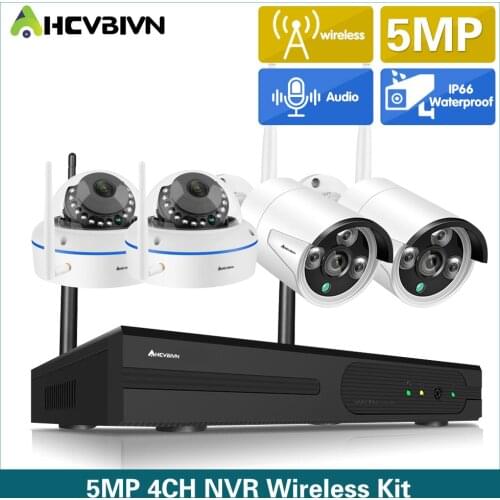 AHCVBIVN 5MP Wireless NVR Kit Security Cameras for Home Wifi CCTV Camera System Outdoor Waterproof Wireless Camera System 4CH