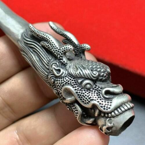 Style Silver pipe Smoking Statue Sacred Dragon Head hand-made Tobacco rod A