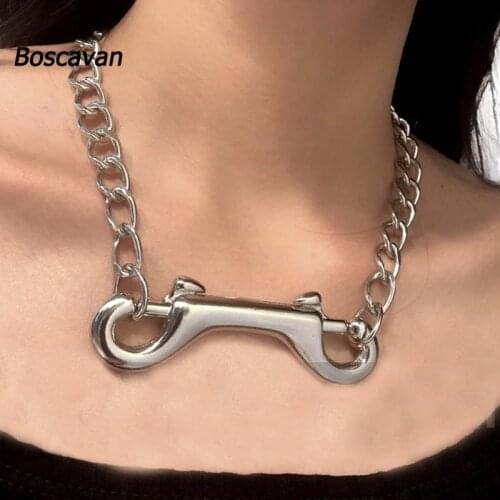 Heavy Duty Metal Chain Double Clips Hook Chain Choker Necklace Cool Stylish Link Chains Collar
