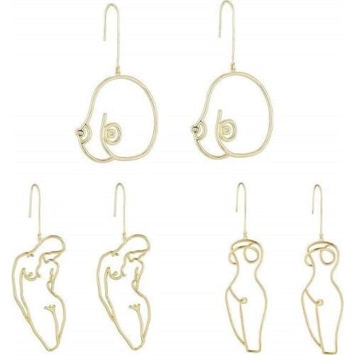 Creative Gold Silver color boob earrings Abstract gold female Body Earrings Picasso women shape earrings wire face earrings Gift