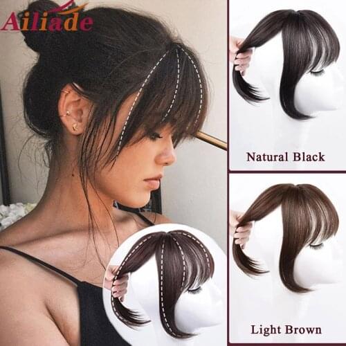 AILIADE Brown Black Top hair bangs 3 clip in Bangs Hair Extensions Synthetic High Temperature hair For Women 3D Bangs Fake wig