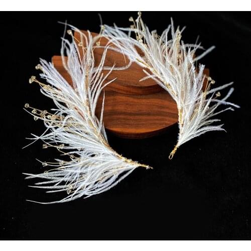 2PCS White Feather Hairpin Handmade Crystal Side Clip Bridal Headdress Fairy Womens Wedding Hair Accessories Party Hairpieces