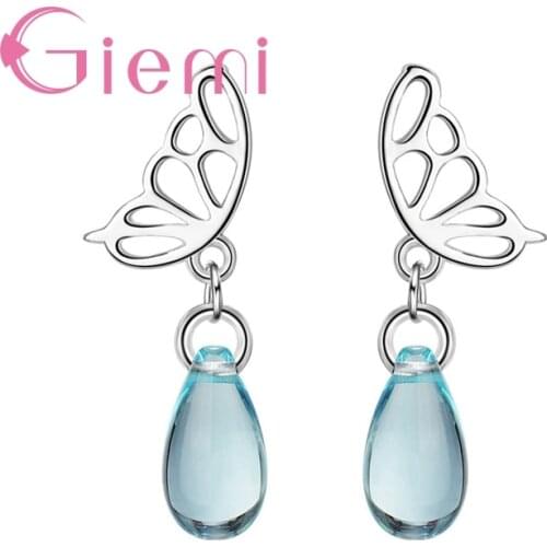 Women Best New Year Gift Butterfly Earrings For Sale 925 Sterling Silver Cibic Zirconia Water Drop Shape Women Jewelry Earrings