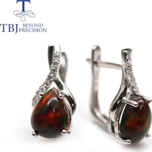 Natural Ethiopia black Opal gemstone earring pear 7*9mm 2.8ct real opal jewelry 925 sterling silver for women daily wear TBJ
