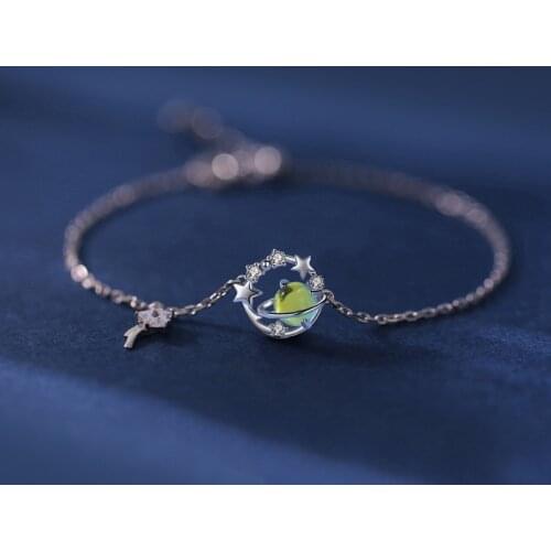 Fashion Korean 925 Sterling Silver Link Chain Planet Star Charm Bracelet &Bangle For Women Wedding Jewelry Hypoallergenic SL097