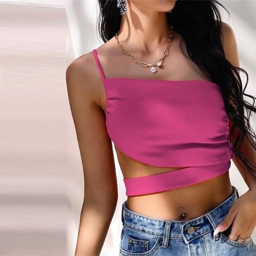 2021 Female Sexy Backless Tanks Vest Skinny Strap Crop Tops Women Fashion Bandage Party Summer Strapless Orange Outfits G2514