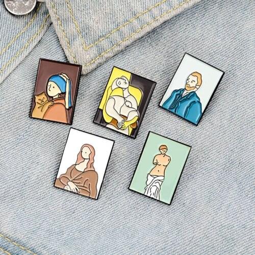 Famous Oil Painting Enamel Pins Picasso Van Gogh Mona Lisa Venus Art Artist Brooches Badge Cartoon Character Portrait Brooches