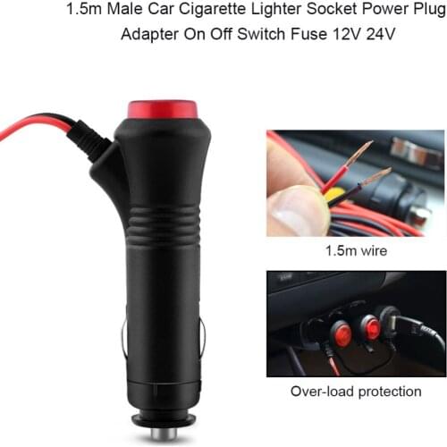 1.5m Male Car Cigarette Plug Lighter Socket Power Plug Adapter Car-Styling On Off Switch Fuse 12V 24V Auto Accessories New