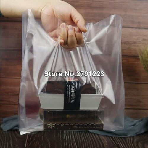 100pcs Transparent Plastic Bag With Handle,Large Food Packaging Bag,Party Cake Wrapping Bags