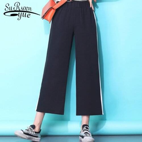 2021 Fashion Casual Plus Size Women Pants Loose High Waist Side Strip Women Pant Wide Leg Calf-Length Pants Women Pants 5178