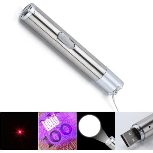 3 In 1 Funny Cat Chaser Stick Mini Torch UV Light Red LED Laser Pointer Funny Cat Pen Pet Supplies Pet Toy USB Rechargeable