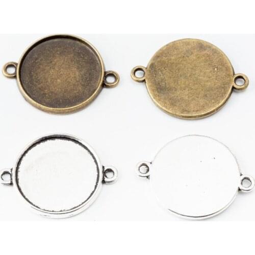 40pcs 29*22MM Fit 20MM Antique connector blank pendant base silver color cameo cabochon setting stamping tray bezel jewelry