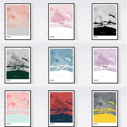 Abidjan, Ivory Coast Map Nordic Retro Minimalism Painting Posters and Prints on Canvas Hd Wall Art Modular Pictures Home Decorat