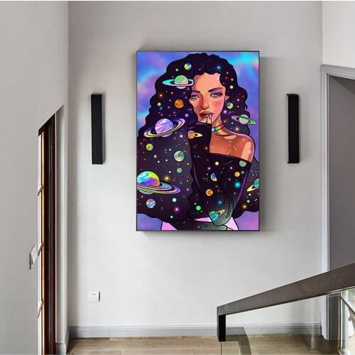 Abstract Girl Wall Paintings Print On Canvas Wall Art Prints Graffiti Art Prints Planets Art Wall Pictures For Living Room