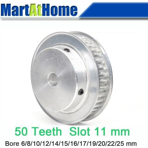 Aluminum Timing Pulley XL50 50T 50-Teeth Slot Width 11mm BF-type Boss 50mm Bore 6~30mm for 3D Printer