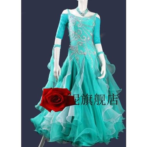 Ballroom dance competition standard dress women, lycra standard ballroom dress Mesh Long Sleeve dresses for ballroom MD530
