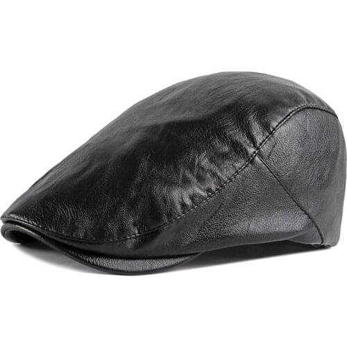 2021 PU Beret Hat For Women Spring Autumn Herringbone Berets Solid Black Red Green Flat Peaked Caps Men Faux Leather Newsboy Hat