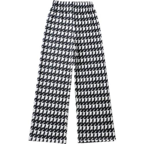 Summer elastic waist drop wide leg pants womens thin pants retro loose contrast wrinkle casual straight pants dlzk709