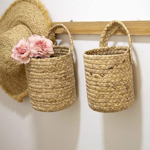 Household Foldable Woven Storage Basket Plant Wicker Hanging Baskets Flower Vase Foldable Flower Pots Storage Basket Garden Tool