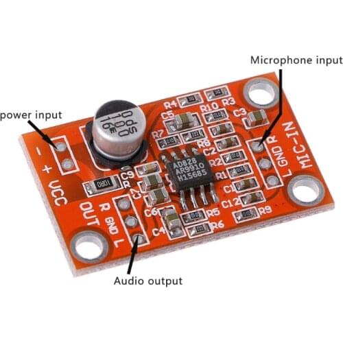 Crust Pro 1PC AD828 Stereo Dynamic Microphone Preamplifier Board MIC Preamp Module DC 3.8V-15V