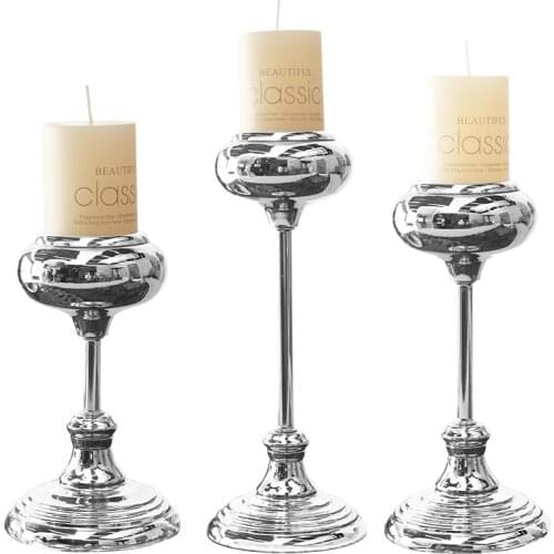 Candlestick Decoration European-Style Romantic Wrought Iron Silver-Plated Single-Head Wedding Candlelight Dinner Candle Stand