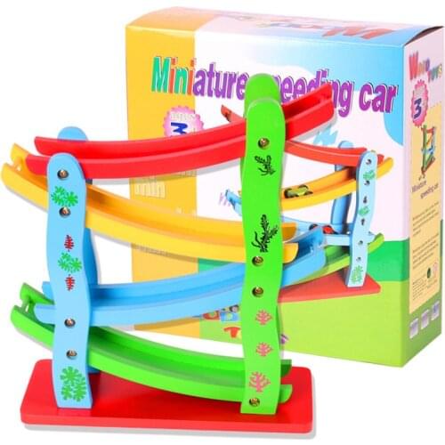 Candy wood Kids Baby Wooden Ladder Gliding Car Wooden slot Track Car Toys Educational Model to Slide toy for children boy gifts