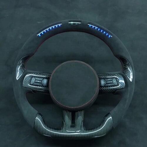 For Ford Mustang 2015-2021 Cuatomized LED Racing Real Carbon Fiber Sports Steering Wheel Alcantara Leather