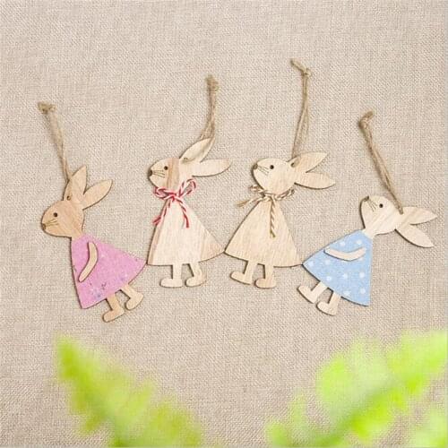 Home Decorative Pendants Cartoon Rabbit Wooden Hanging Ornaments Easter Decorations for Wall Windows