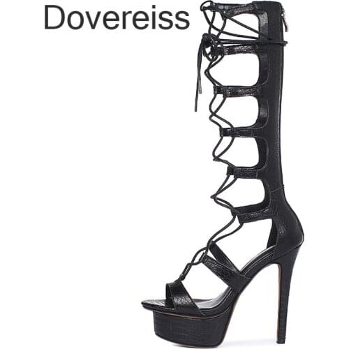 Dovereiss Fashion Womens Summer Waterproof Sandals Back Zipper Stilettos Heels Sexy Gladiator Genuine Leather New 33 41