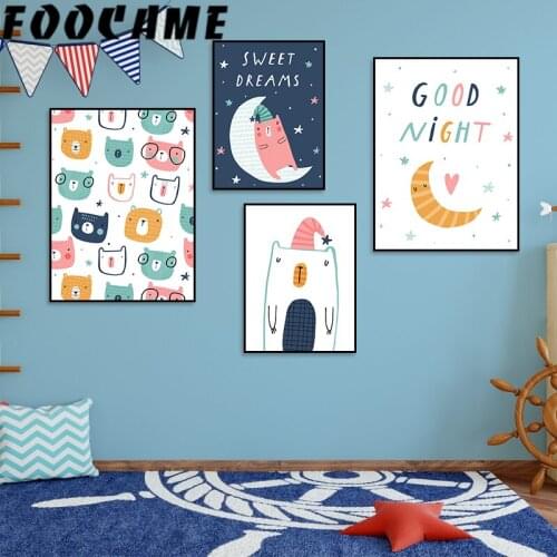FOOCAME Cute Bear Moon Cartoon Nordic Posters and Prints Wall Art Canvas Painting Baby Nursery Room Decoration Pictures Child