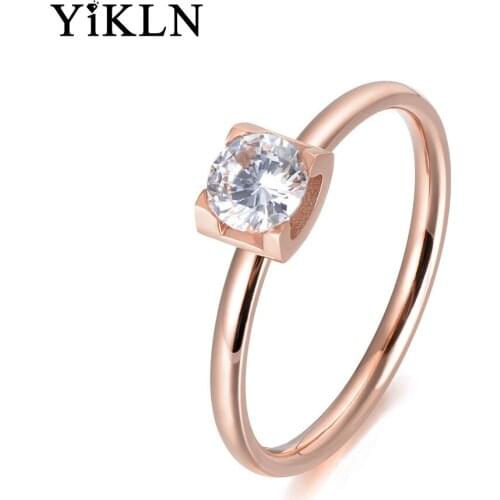 YiKLN Fashion Rose Gold Cubic Zirconia Engagement Ring Jewelry Stainless Steel Wedding Rings For Women Anneau Anillos YR18021