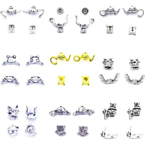 10Sets End Bead Caps Frog Teapot Snowman Cat Fish Gold Silver Tone Zinc Metal Bracelet DIY For Jewelry Making Accessories