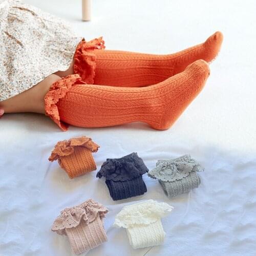 Lace Ruffle Baby Girl Socks Solid Color Non-Slip Kids Socks For Girls Knee-Length Soft Cotton Newborn Infant Socks