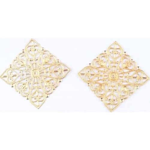 MIAOCHI Retail 5Pcs Gold Tone Filigree Square Wraps Connectors Metal Crafts Gift Decoration DIY Findings 40x40mm F0413