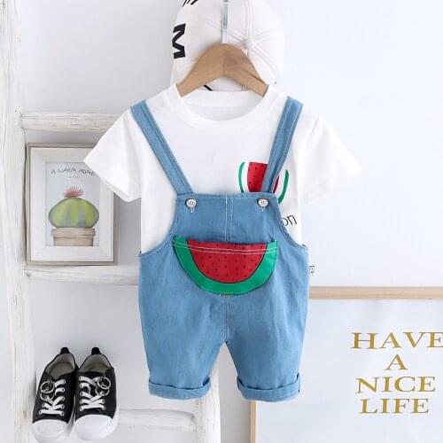 Summer Baby Boy Clothes Sets Boy Cotton Outfits Shorts Sleeve T-shirts+Overalls 2Pcs Suit 1-4Y Kids Cartoon Printed Tracksuit
