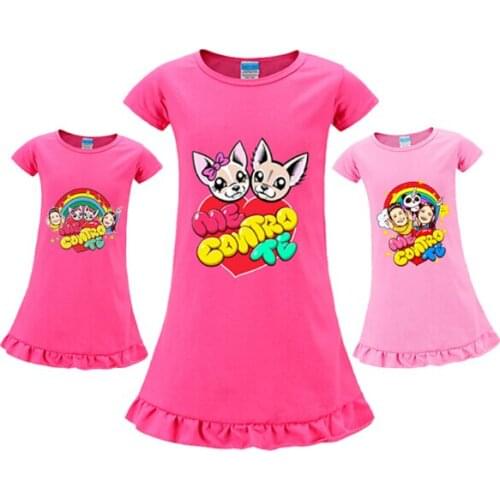 Summer Baby Girls Dresses New Kids Short Sleeve Vestidos Princess Dress Cartoon Me Contro Te Print Children Casual Clothes 4-8T
