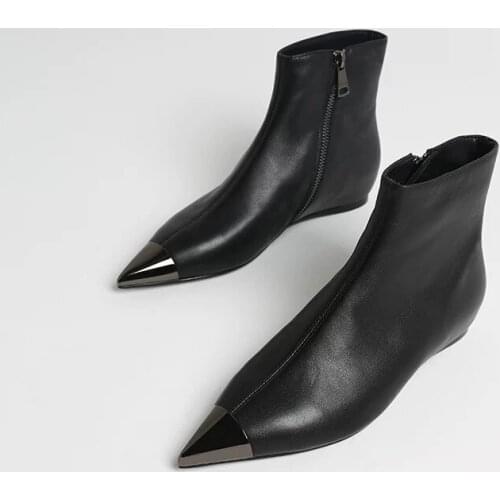 MKKHOU Fashion Short Leather Boots for women 2020 New winter metal pointy flats for womens casual and comfortable boots Women