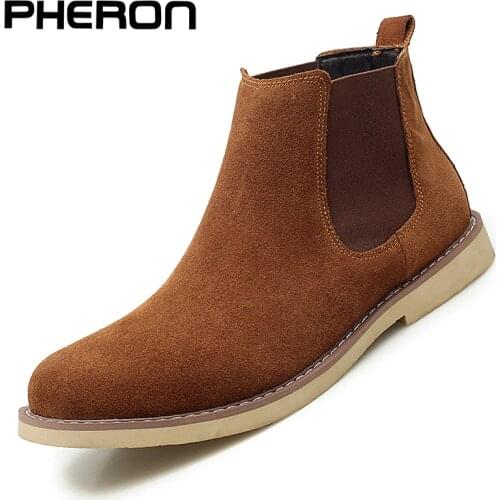 Classic Cow Suede Leather Men Chelsea Boots High Quality Casual Men Shoes Green Beige Plus Size Winter Boots Men Dropship