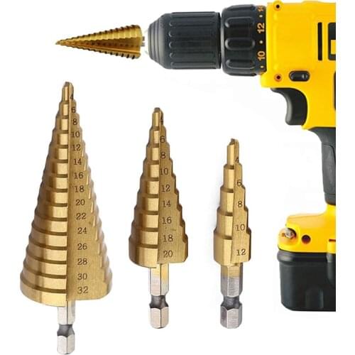 Hss Step Drills Bit Set Hex Shank Straight Groove Cone Taper Titanium Drill Bit Wood Metal Hole Cutter Metric Center Drill