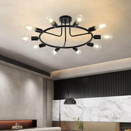 Nordic Black Lustre Round Chandelier E27 Bulb for Living Dining Room Bedroom Ceiling Hanging Light Indoor Decoration Fixtures