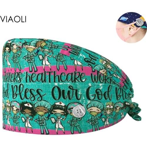 Operating Room Shape Nurse Hats for Women with Buttons Spa Beauty Salon Caps Lab Pet Dental Hospital Doctor Surgical Scrubs Caps