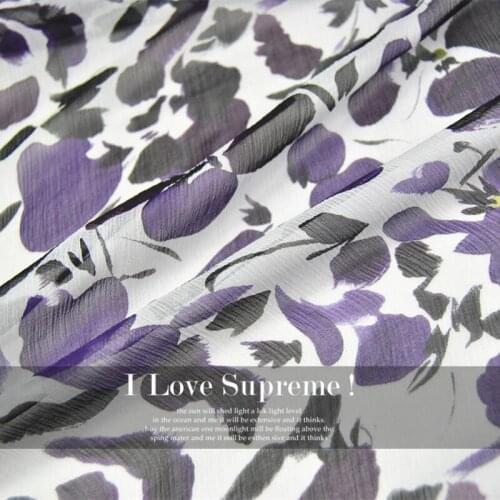 LEO&LIN Purple light gray bottom 100% silk Shun Yu wrinkle Baotou georgette spring summer dress fabric (1 meter)