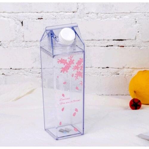 Portable Water Bottle Milk Storage Sakura-Print Strawberry-Print Sports Drinking Clear Cup For Home School Office