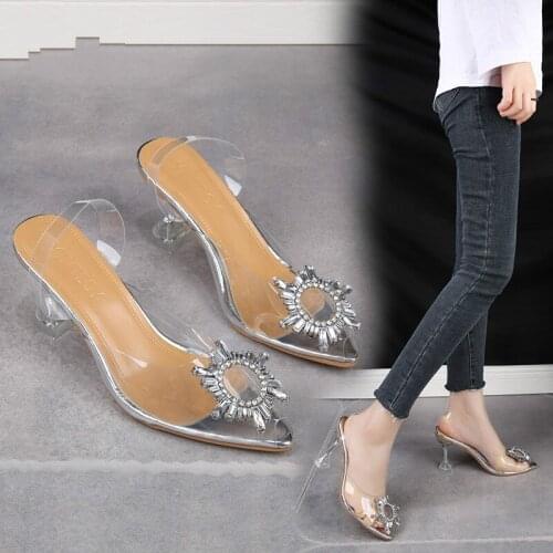 Luxury Women Pumps 2021 Transparent High Heels Sexy Pointed Toe Slip-on Wedding Party Brand Fashion Shoes For Lady PVC 789yh65