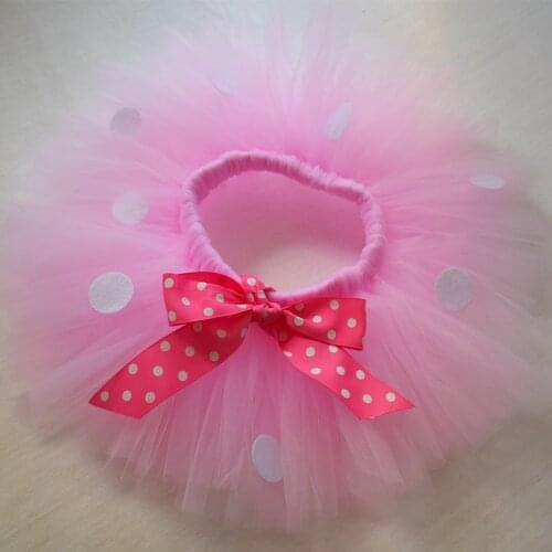 Pink Polka Dot Baby Girls Tulle Tutus Fluffy Tutu Skirt w Ribbon Bow for Newborn Infant Birthday Party Costume Photo Props